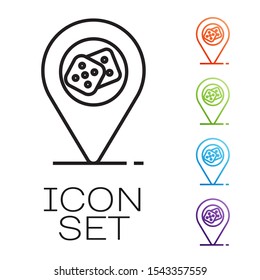 Black line Casino location icon isolated on white background. Game dice icon. Set icons colorful. Vector Illustration