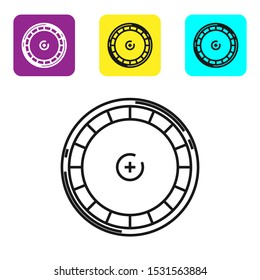 Black line Casino roulette wheel icon isolated on white background. Set icons colorful square buttons. Vector Illustration