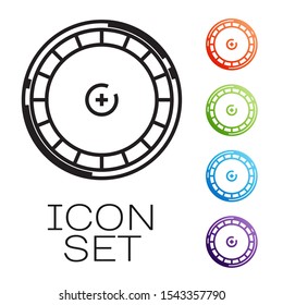 Black line Casino roulette wheel icon isolated on white background. Set icons colorful. Vector Illustration