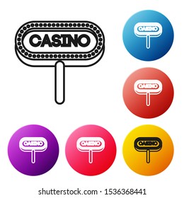 Black line Casino signboard icon isolated on white background. Set icons colorful circle buttons. Vector Illustration