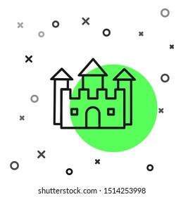 Black line Castle icon isolated on white background.  Vector Illustration