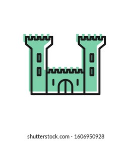 Black line Castle icon isolated on white background. Fortress sign.  Vector Illustration
