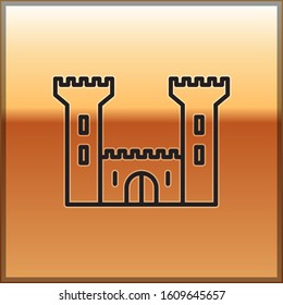 Black line Castle icon isolated on gold background. Fortress sign.  Vector Illustration