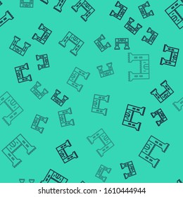 Black line Castle icon isolated seamless pattern on green background. Fortress sign.  Vector Illustration