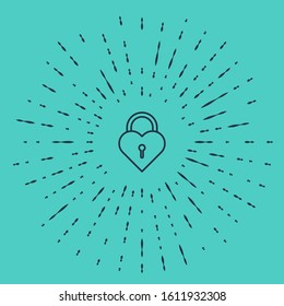 Black line Castle in the shape of a heart icon isolated on green background. Locked Heart. Love symbol and keyhole sign. Abstract circle random dots. Vector Illustration