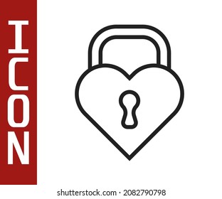 Black line Castle in the shape of a heart icon isolated on white background. Locked Heart. Love symbol and keyhole sign. Happy Valentines day.  Vector