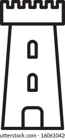 Black line Castle tower icon isolated on white background. Fortress sign.  Vector Illustration