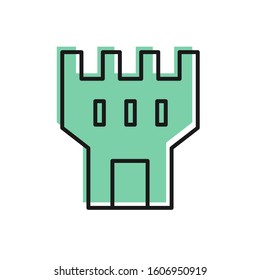 Black line Castle tower icon isolated on white background. Fortress sign.  Vector Illustration