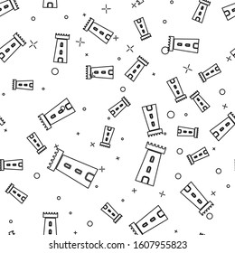Black line Castle tower icon isolated seamless pattern on white background. Fortress sign.  Vector Illustration
