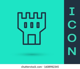 Black line Castle tower icon isolated on green background. Fortress sign.  Vector Illustration