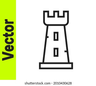 Black line Castle tower icon isolated on white background. Fortress sign.  Vector