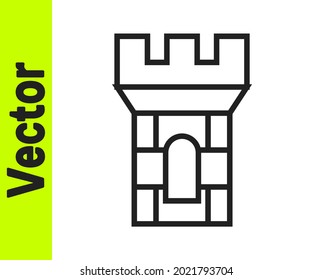 Black line Castle tower icon isolated on white background. Fortress sign.  Vector