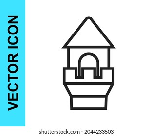 Black line Castle tower icon isolated on white background. Fortress sign.  Vector