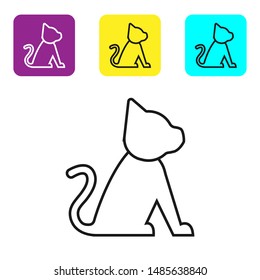 Black line Cat icon isolated on white background. Set icons colorful square buttons. Vector Illustration