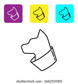 Black line Cat icon isolated on white background. Set icons colorful square buttons. Vector Illustration