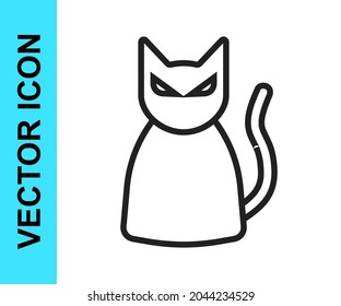 Black line Black cat icon isolated on white background. Happy Halloween party.  Vector