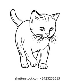 black line cat walking.Vector illustration isolated on white.