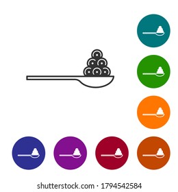 Black line Caviar on a spoon icon isolated on white background. Set icons in color circle buttons. Vector.