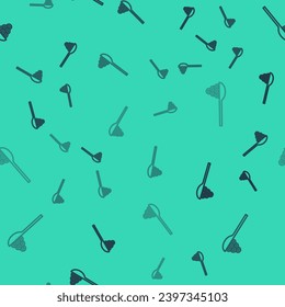 Black line Caviar on a spoon icon isolated seamless pattern on green background.  Vector