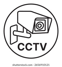 Icono de CCTV de línea negra en el círculo de la línea negra. Icono de línea de CCTV.