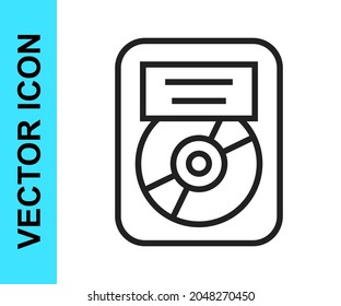 Black line CD disk award in frame icon isolated on white background. Modern ceremony. Best seller. Musical trophy.  Vector