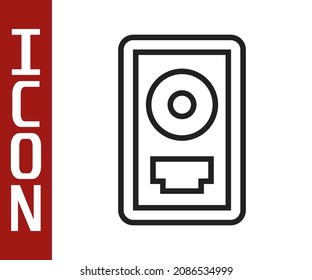 Premio de CD de línea negra en icono de marco aislado en fondo blanco. Ceremonia moderna. El mejor vendedor. Trofeo musical.  Vector