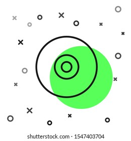 Black line CD or DVD disk icon isolated on white background. Compact disc sign.  Vector Illustration