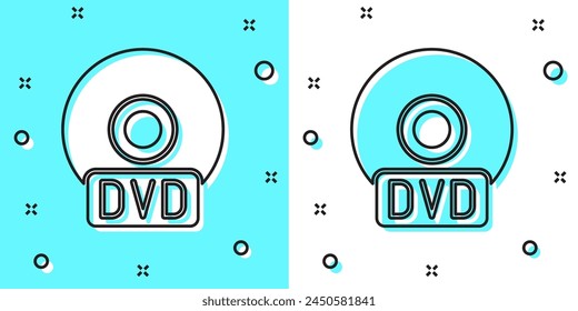 Schwarzes Linien-CD- oder DVD-Disc-Symbol auf grünem und weißem Hintergrund. CD-Schild. Zufällige dynamische Formen. Vektorillustration