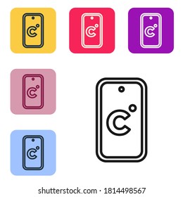 Black line Celsius icon isolated on white background. Set icons in color square buttons. Vector