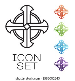 Black line Celtic cross icon isolated on white background. Happy Saint Patricks day. Set icons colorful. Vector Illustration