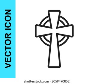 Schwarze Linie, keltisches Kreuz, Symbol einzeln auf weißem Hintergrund. Alles Gute zum Saint Patricks Tag. Nationaler Urlaub in Irland.  Vektorgrafik