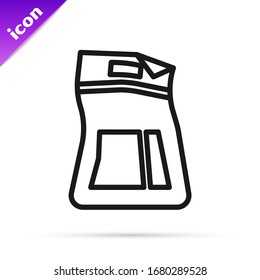 Icono de bolsa de cemento de línea negra aislado en fondo blanco. Ilustración vectorial