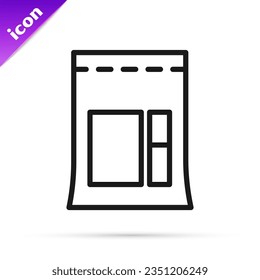 Black line Cement bag icon isolated on white background.  Vector Illustration