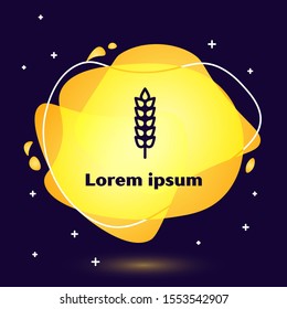 Black line Cereals set with rice, wheat, corn, oats, rye, barley icon isolated on dark blue background. Ears of wheat bread symbols. Abstract banner with liquid shapes. Vector Illustration