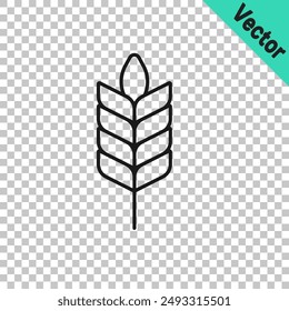Línea negra Cereales engastados con arroz, trigo, maíz, avena, centeno, icono de cebada aislado sobre fondo transparente. Orejas de símbolos de pan de trigo.  Vector
