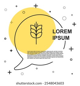 Linha preta Cereais com arroz, trigo, milho, aveia, centeio, ícone de cevada isolado no fundo branco. Orelhas de símbolos de pão de trigo. Formas dinâmicas aleatórias. Vetor