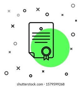 Black line Certificate template icon isolated on white background. Achievement, award, degree, grant, diploma. Business success certificate.  Vector Illustration