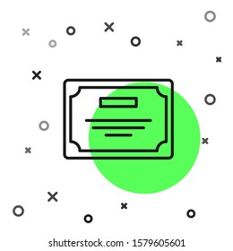 Black line Certificate template icon isolated on white background. Achievement, award, degree, grant, diploma. Business success certificate.  Vector Illustration