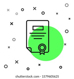 Black line Certificate template icon isolated on white background. Achievement, award, degree, grant, diploma. Business success certificate.  Vector Illustration