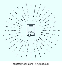 Black line Certificate template icon isolated on grey background. Achievement, award, degree, grant, diploma. Business success certificate. Abstract circle random dots. Vector Illustration