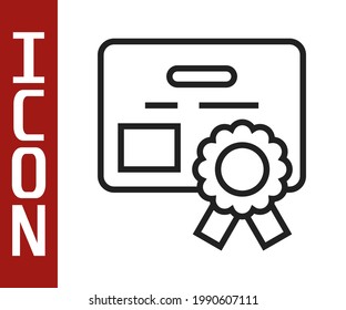 Black line Certificate template icon isolated on white background. Achievement, award, degree, grant, diploma concepts.  Vector