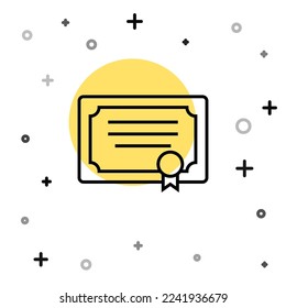 Black line Certificate template icon isolated on white background. Achievement, award, degree, grant, diploma concepts. Random dynamic shapes. Vector
