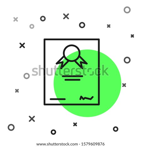 Black line Certificate template icon isolated on white background. Achievement, award, degree, grant, diploma. Business success certificate.  Vector Illustration
