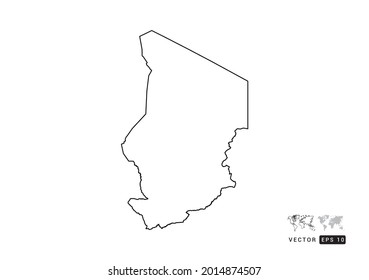 Black  line Chad map vector on white background.