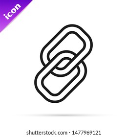 Black line Chain link icon isolated on white background. Link single. Hyperlink chain symbol.  Vector Illustration