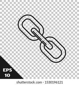 Black line Chain link icon isolated on transparent background. Link single.  Vector Illustration