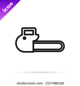 Black line Chainsaw icon isolated on white background.  Vector Illustration