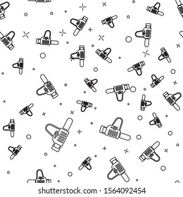 Black line Chainsaw icon isolated seamless pattern on white background.  Vector Illustration