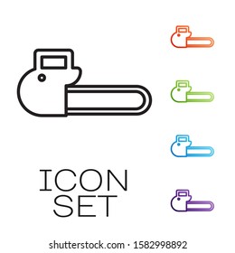 Black line Chainsaw icon isolated on white background. Set icons colorful. Vector Illustration