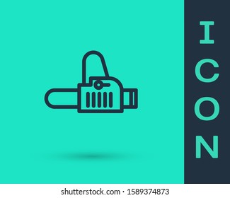Black line Chainsaw icon isolated on green background.  Vector Illustration